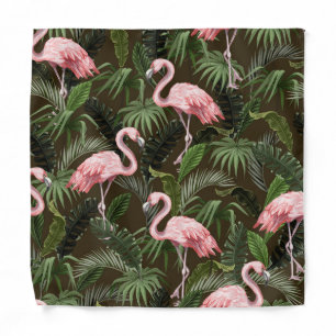 Tropical Flamingo Pattern: Vintage Leaves Bandana