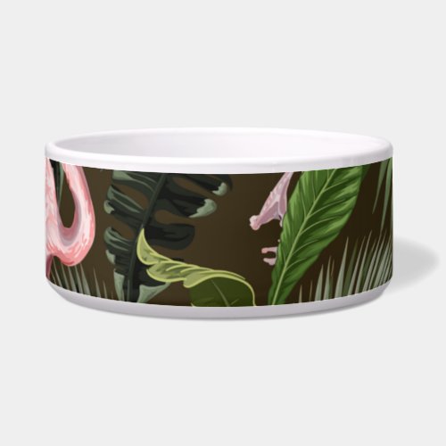 Tropical Flamingo Pattern Vintage Leaves Bowl