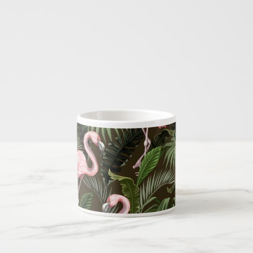 Tropical Flamingo Pattern Vintage Leaves Espresso Cup
