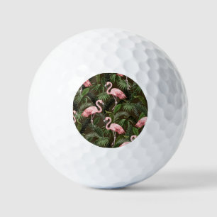 Tropical Flamingo Pattern: Vintage Leaves Golf Balls
