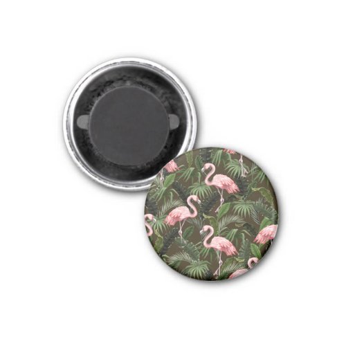Tropical Flamingo Pattern Vintage Leaves Magnet
