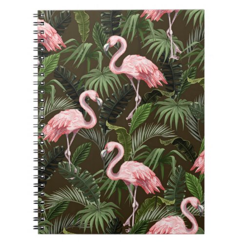 Tropical Flamingo Pattern Vintage Leaves Notebook