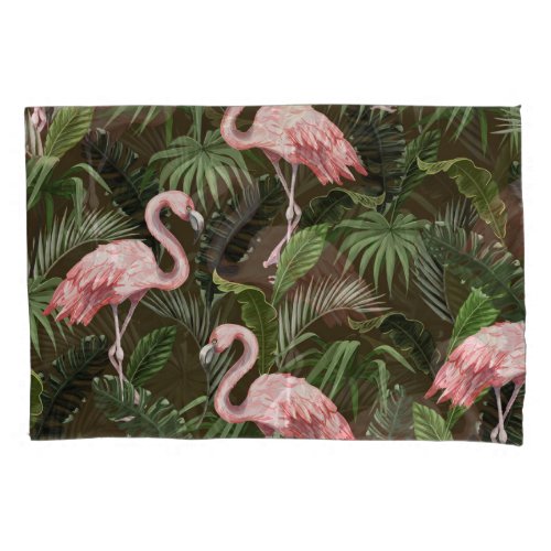 Tropical Flamingo Pattern Vintage Leaves Pillow Case