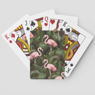 Tropical Flamingo Pattern: Vintage Leaves Poker Cards