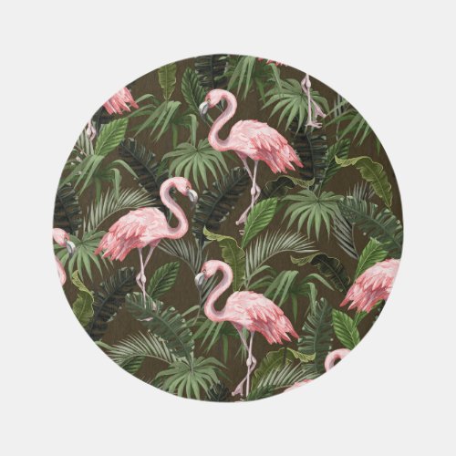 Tropical Flamingo Pattern Vintage Leaves Rug