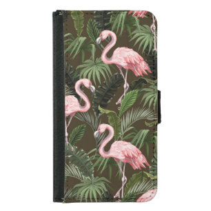 Tropical Flamingo Pattern: Vintage Leaves Samsung Galaxy S5 Wallet Case