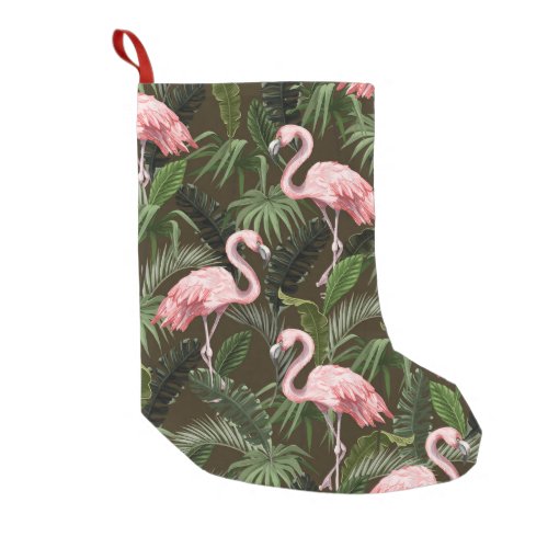 Tropical Flamingo Pattern Vintage Leaves Small Christmas Stocking
