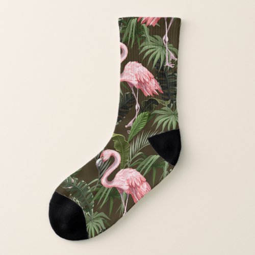 Tropical Flamingo Pattern Vintage Leaves Socks