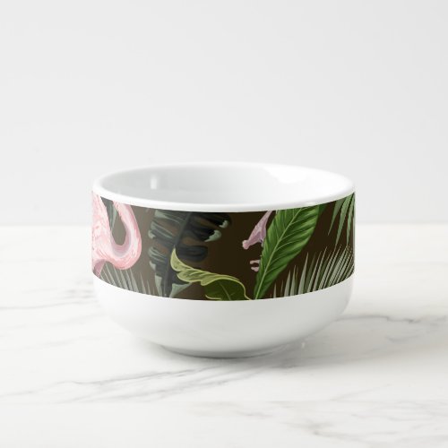 Tropical Flamingo Pattern Vintage Leaves Soup Mug
