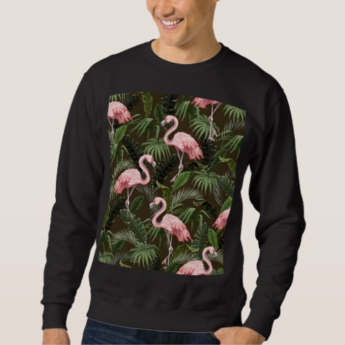 Tropical Flamingo Pattern Vintage Leaves Sweatshirt