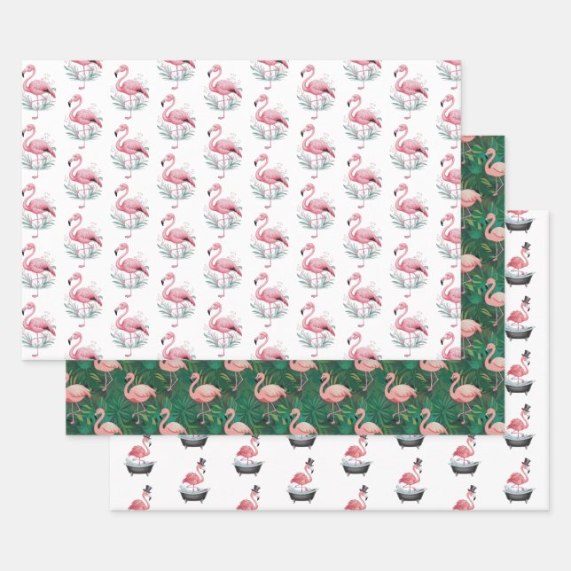 Tropical Flamingo Pattern Wrapping Paper Sheets (Set)