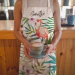 Tropical Flamingo Personalized All-Over Print  Apron<br><div class="desc">Beautiful tropical accent apron with tropical elements in watercolor: flamingo bird,  orchids,  hibiscus flowers and palm leaves,  makes a great gift for her.</div>