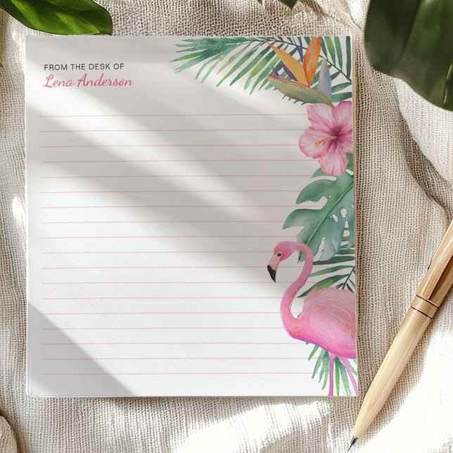 Tropical Flamingo Personalized Notepad with Name (Tropical Notepad)