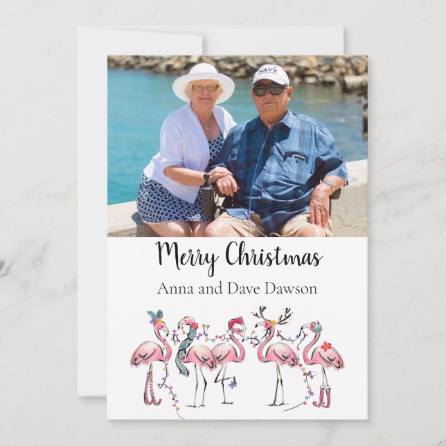 Tropical Flamingo Photo Christmas Card (Front)