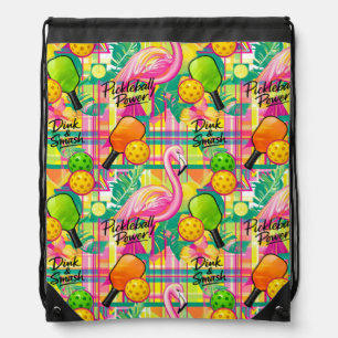 Tropical Flamingo Pickleball Drawstring Bag