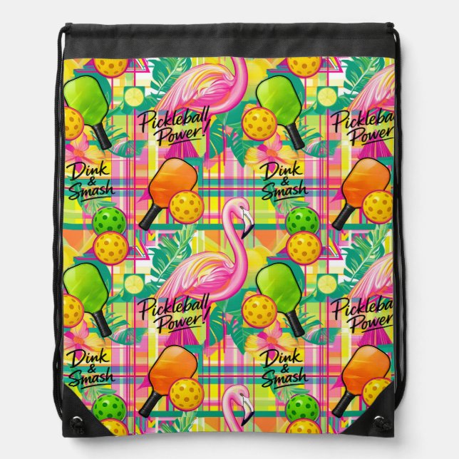 Tropical Flamingo Pickleball  Drawstring Bag (Front)