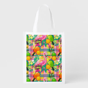 Tropical Flamingo Pickleball Grocery Bag