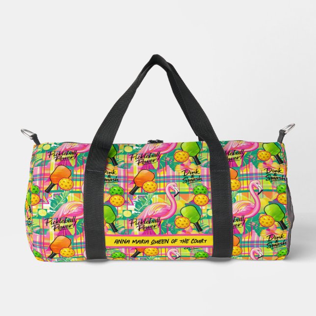 Tropical Flamingo Pickleball Power  Duffle Bag (Front)