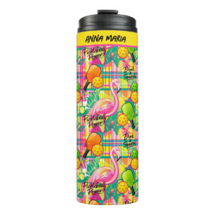 Tropical Flamingo Pickleball Power Thermal Tumbler