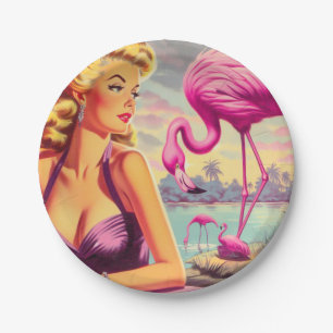 Tropical Flamingo Pin-up Paper Plates