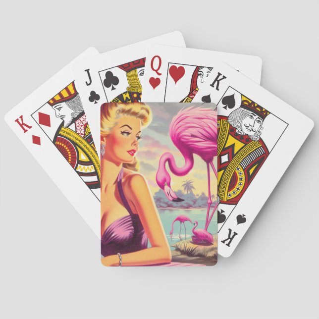 Tropical Flamingo Pin-up Poker Cards (Back)