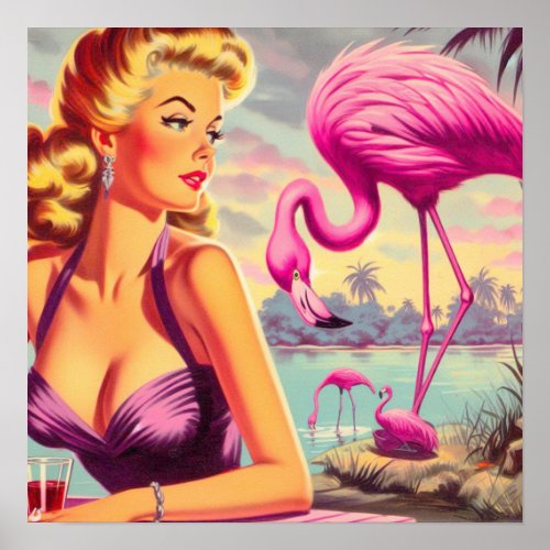 Tropical Flamingo Pin_up Poster