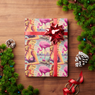 Tropical Flamingo Pin-up Wrapping Paper