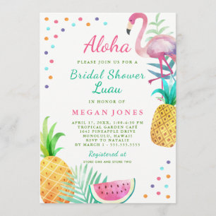 Tropical Flamingo Pineapple Bridal Shower Luau Invitation