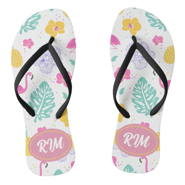 Tropical Flamingo & Pineapple Flip Flops Summer (Footbed)