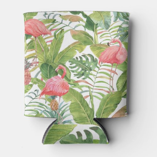 Tropical Flamingo Pineapple Hand_Drawn Pattern Can Cooler