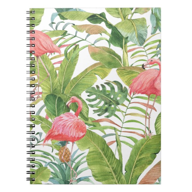 Tropical Flamingo Pineapple: Hand-Drawn Pattern Notebook (Front)