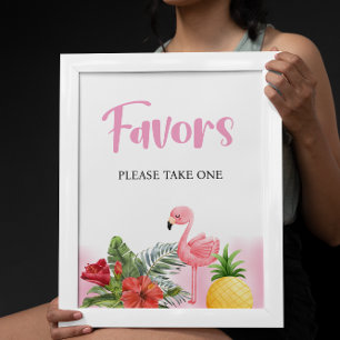 Tropical Flamingo Pink Baby Shower Favors Sign