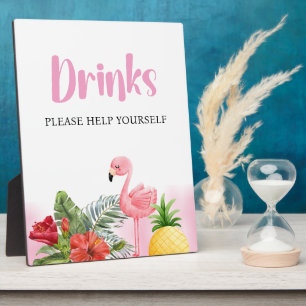 Tropical Flamingo Pink Drinks Sign Plaque