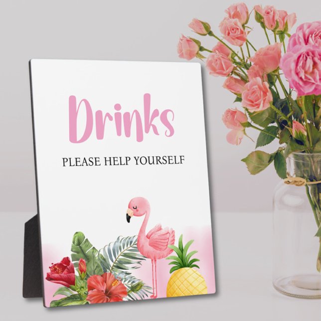 Tropical Flamingo Pink Drinks Sign Plaque (Creator Uploaded)