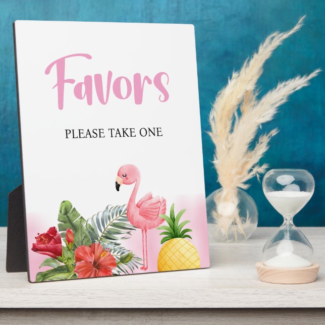 Tropical Flamingo Pink Favors Sign Plaque (Side)