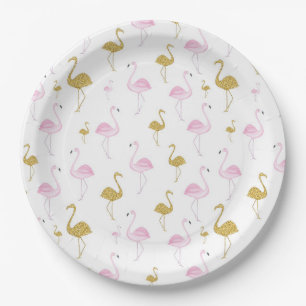 Tropical Flamingo Pink & Gold Paper Plates
