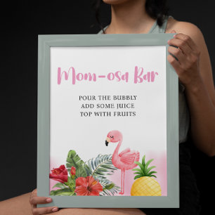 Tropical Flamingo Pink Mom-osa Bar Baby Shower Poster