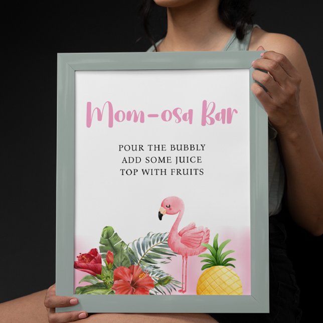 Tropical Flamingo Pink Mom-osa Bar Baby Shower Poster (Creator Uploaded)