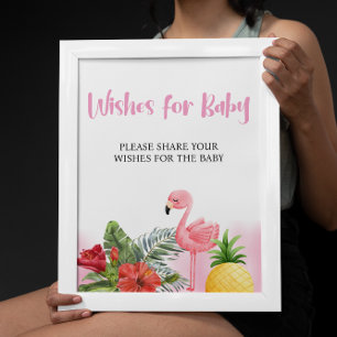 Tropical Flamingo Pink Wishes for Baby Sign Poster