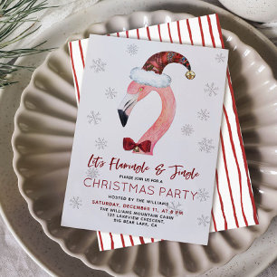 Tropical Flamingo Plaid Santa Hat Christmas Party Invitation