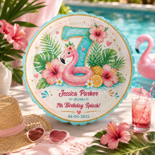Tropical Flamingo Pool Party 7th Birthday Splash Balloon
