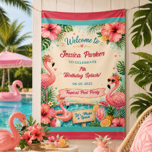 Tropical Flamingo Pool Party 7th Birthday Splash Banner