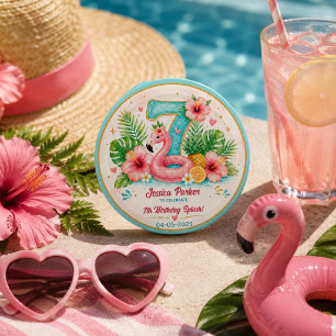 Tropical Flamingo Pool Party 7th Birthday Splash Button