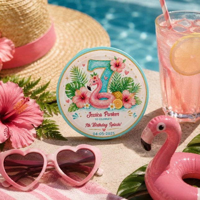 Tropical Flamingo Pool Party 7th Birthday Splash Button (Tropical Flamingo Pool Party 7th Birthday Splash Button
)