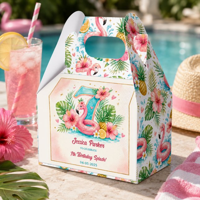 Tropical Flamingo Pool Party 7th Birthday Splash Favor Boxes (Tropical Flamingo Pool Party 7th Birthday Splash Favor Boxes
)