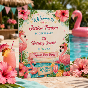 Tropical Flamingo Pool Party 7th Birthday Splash Foam Board