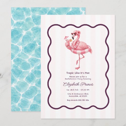 Tropical Flamingo Pool Party Bachelorette Party Invitation