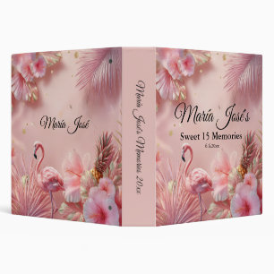Tropical Flamingo Quinceañera, custom 3 Ring Binder