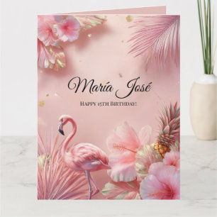 Tropical Flamingo Quinceañera, custom Card