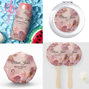 Tropical Flamingo Quinceañera, custom Hand Fan